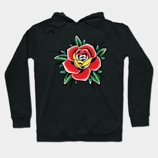 Traditional Rose with colours Tattoo style design Hoodie